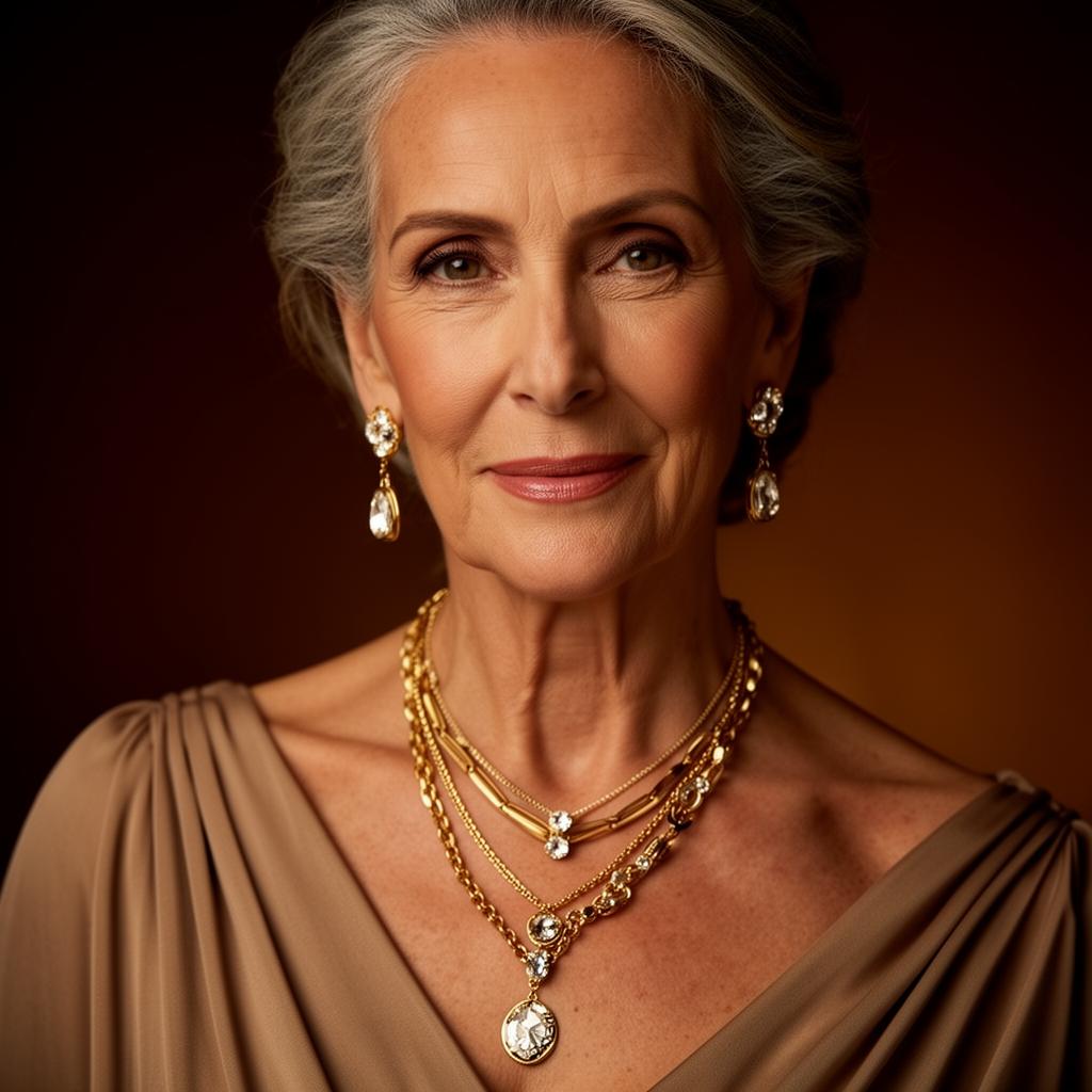 Modelo usando colares e brincos Sônia Falcão