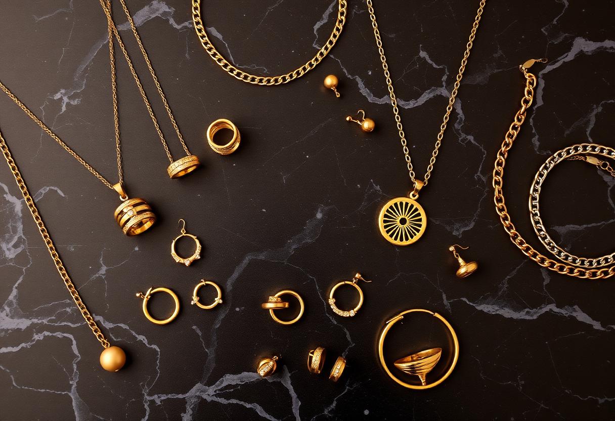 Coleção de semijoias douradas